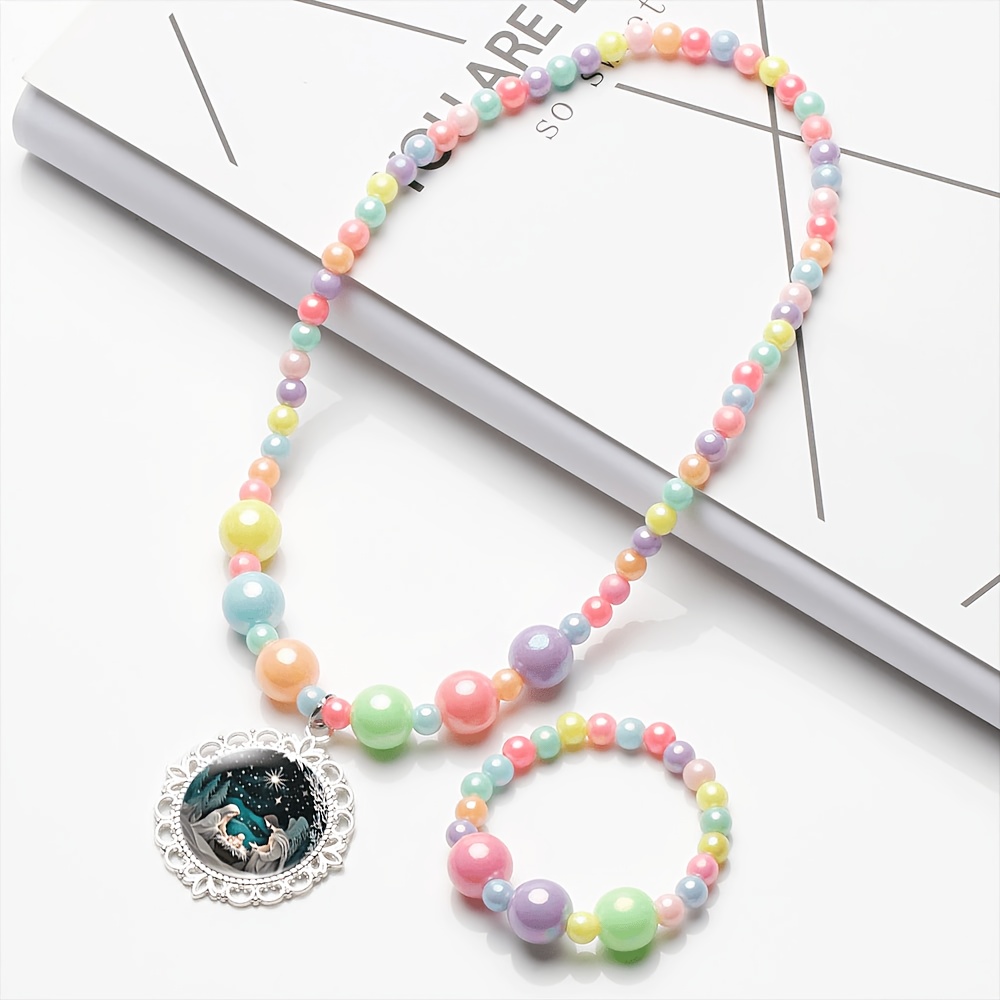 2pcs Christmas Night Scene Necklace and Bracelet Set, Cute Jewelry